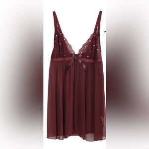 French Affair Front Tying Babydoll Push-up Sequin + Lace Burgundy Lingerie Top